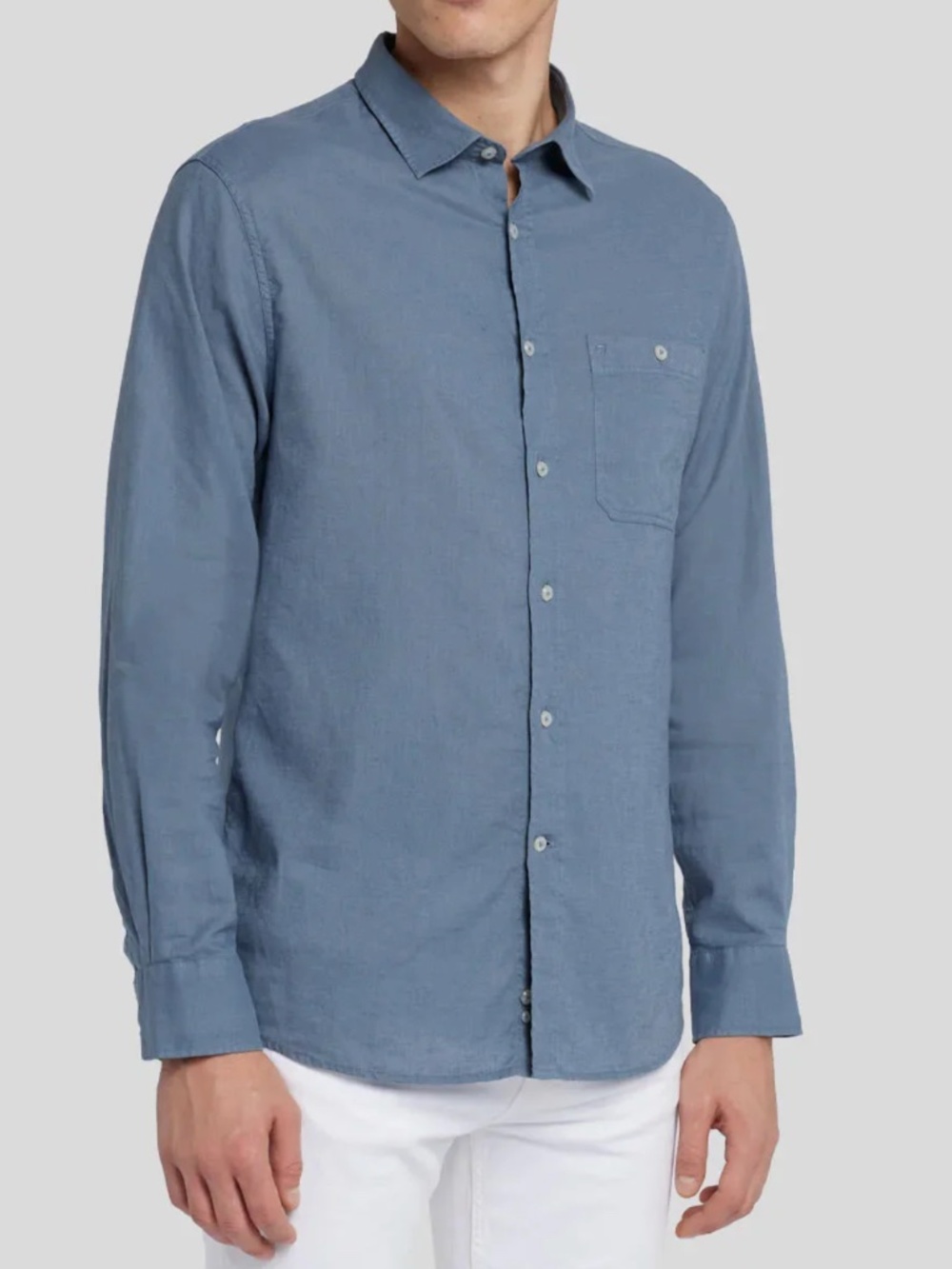 BRAND NEW 7 For All Mankind One Pocket Shirt Cotton + Linen Dusty Blue